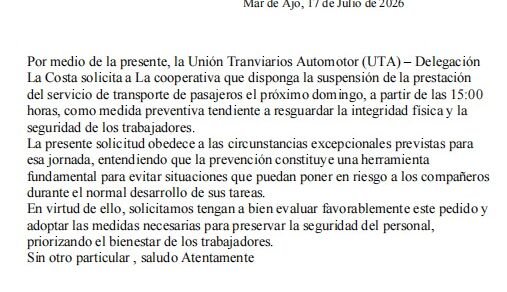 UTA comunicado