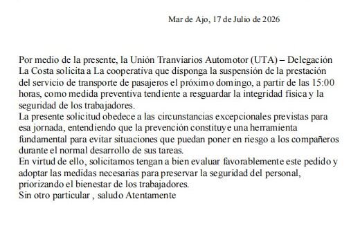 UTA comunicado
